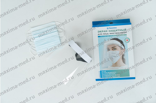 Экран (щиток) защитный лицевой + 5 медицинских масок